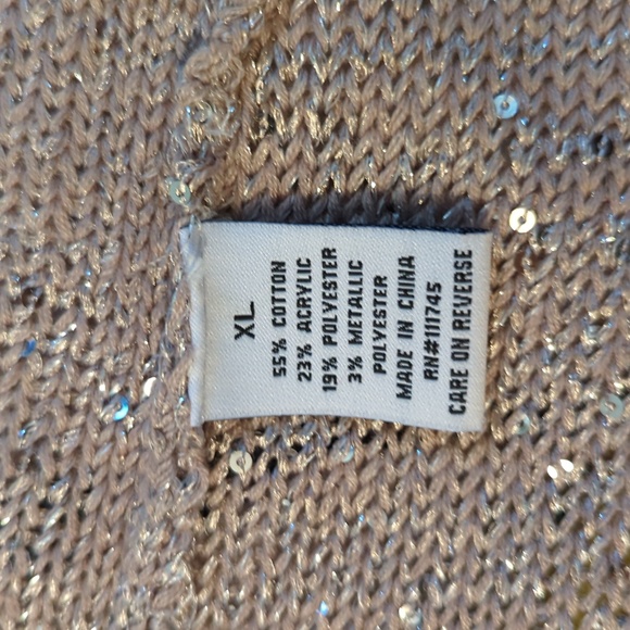 H by Halston sz XL Sequined Sparkling Bling V-Neck Sweater - Champagne Tan - Picture 6 of 6